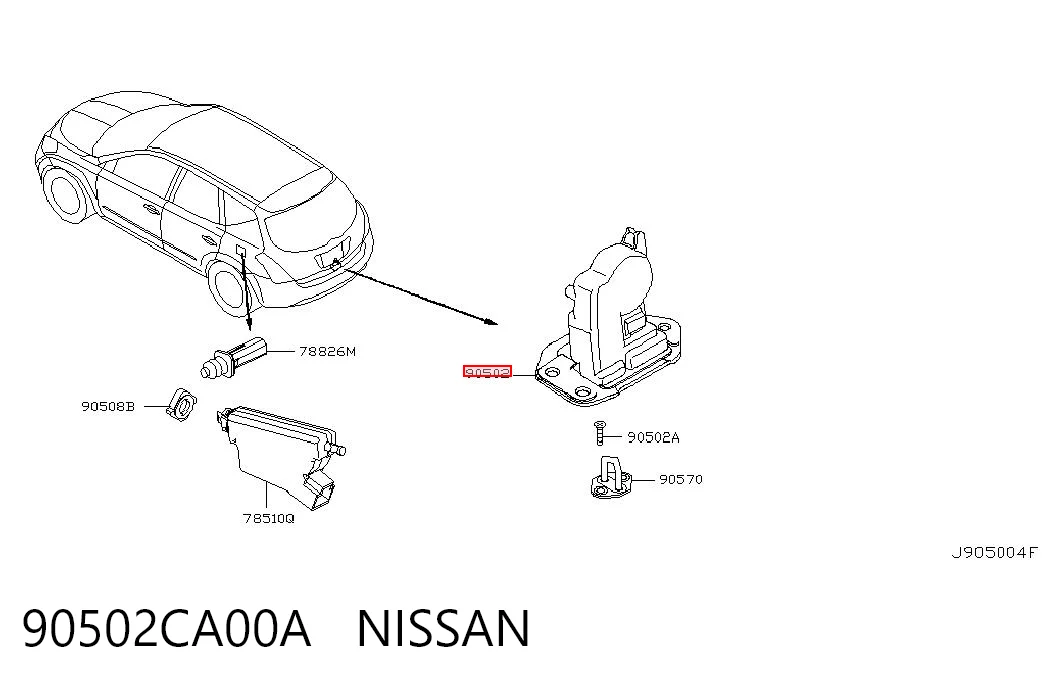 90502CA00A Nissan/Infiniti Cierre del maletero