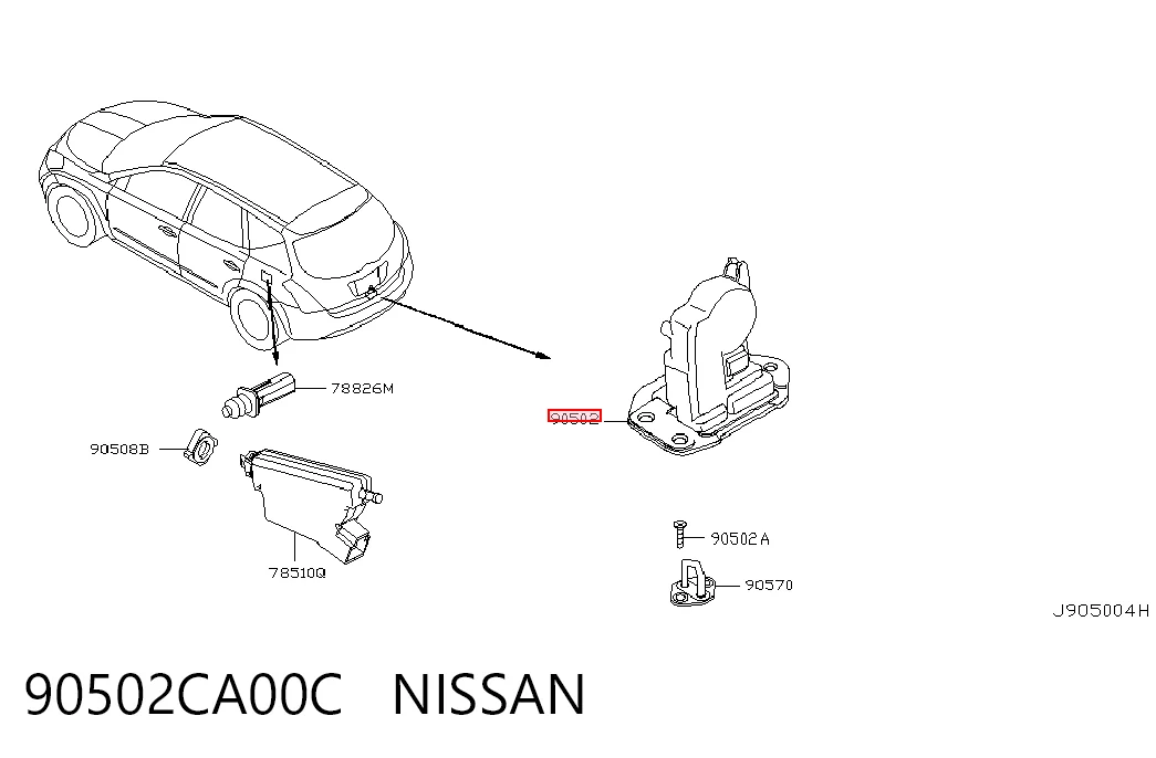 90502CA00C Nissan/Infiniti Cierre del maletero