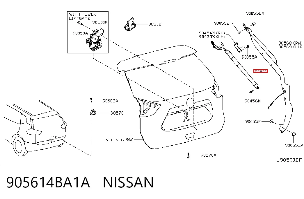 905614BA1A Nissan/Infiniti Amortiguador de porton