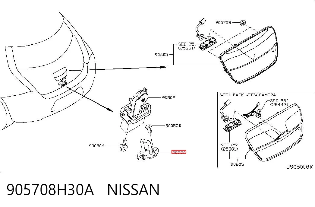 Pieza de cierre de la cerradura del portón trasero 905708H30A NISSAN
