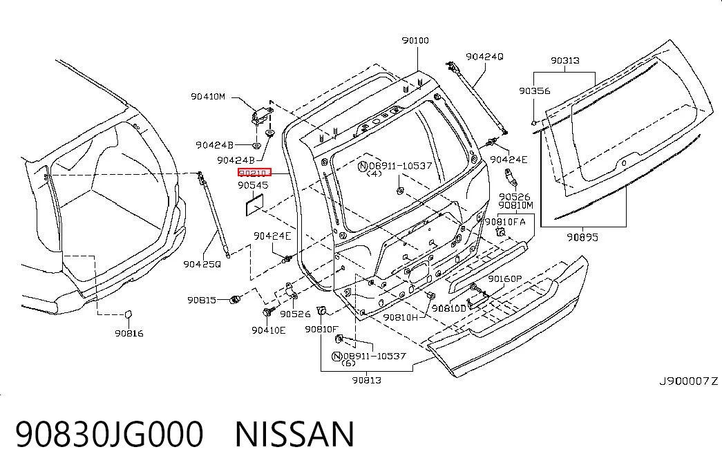 Sello del maletero (puerta trasera 3/5) 90830JG000 NISSAN