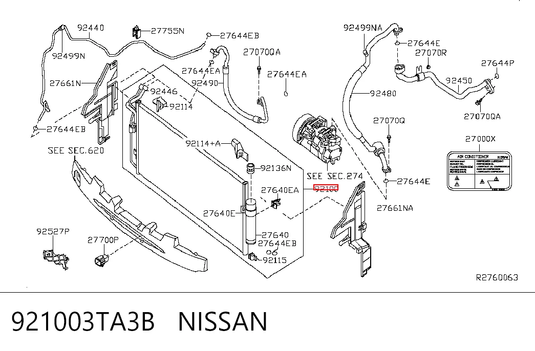 921003TA3B Nissan/Infiniti Radiador de aire acondicionado