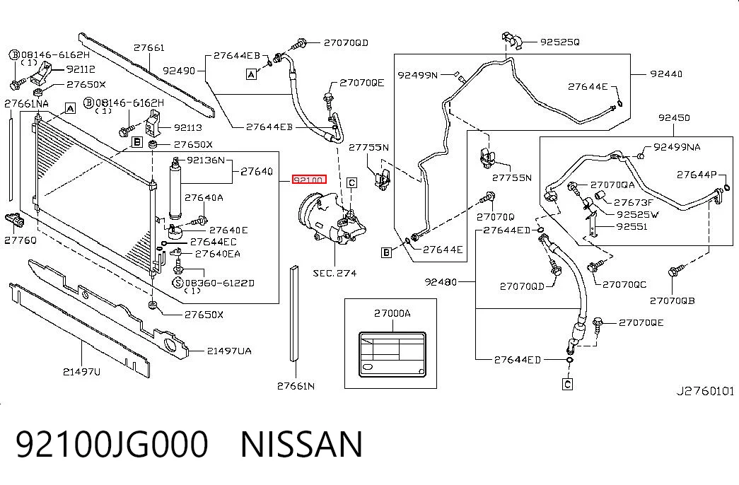 92100JG000 Nissan/Infiniti Radiador de aire acondicionado