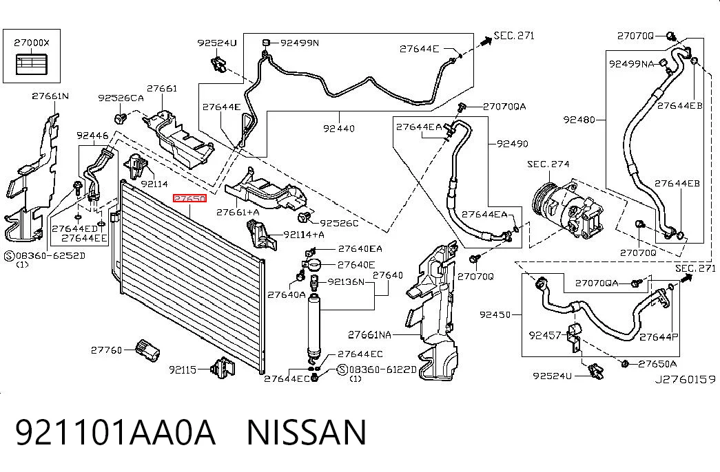 921101AA0A Nissan/Infiniti Radiador de aire acondicionado