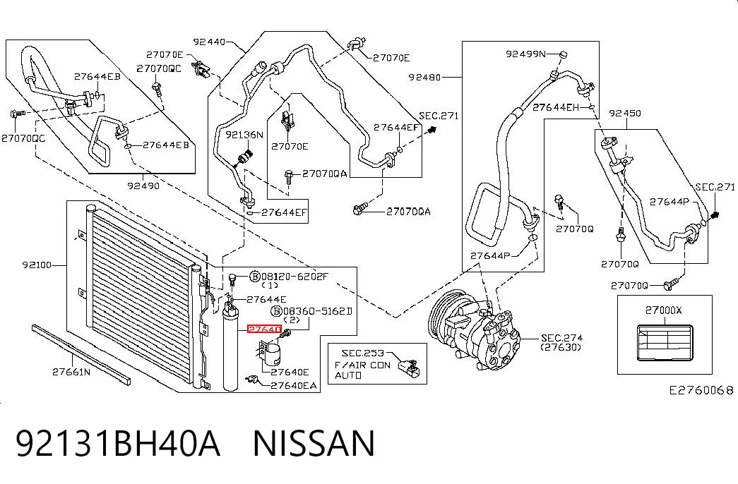 92131BH40A Nissan/Infiniti Filtro deshidratante aire acondicionado