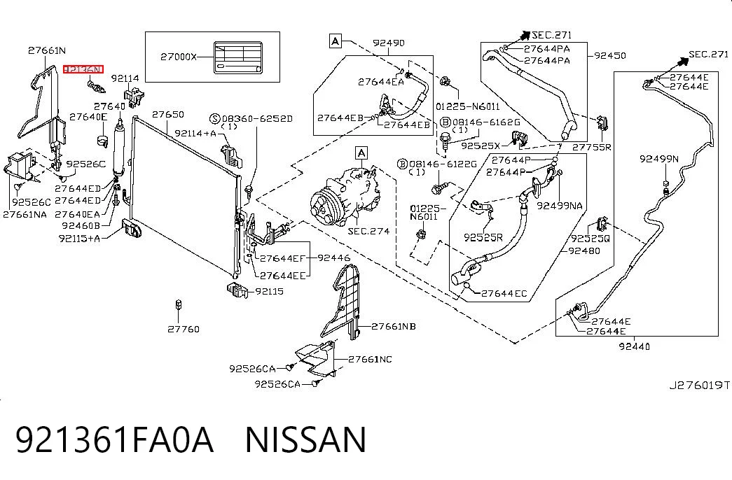 921361FA0A Nissan/Infiniti Sensor de baja presion aire acondicionado