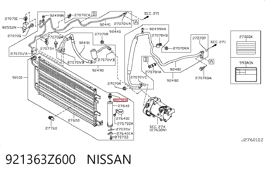 921363Z600 Nissan/Infiniti Sensor de baja presion aire acondicionado