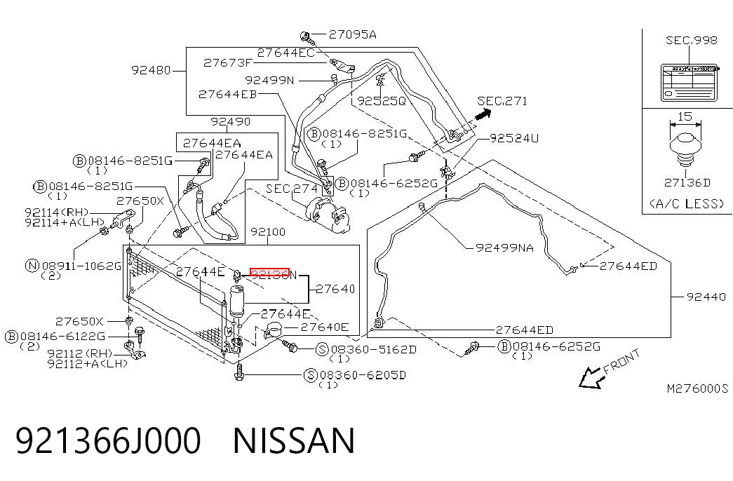 921366J000 Nissan/Infiniti Sensor de baja presion aire acondicionado