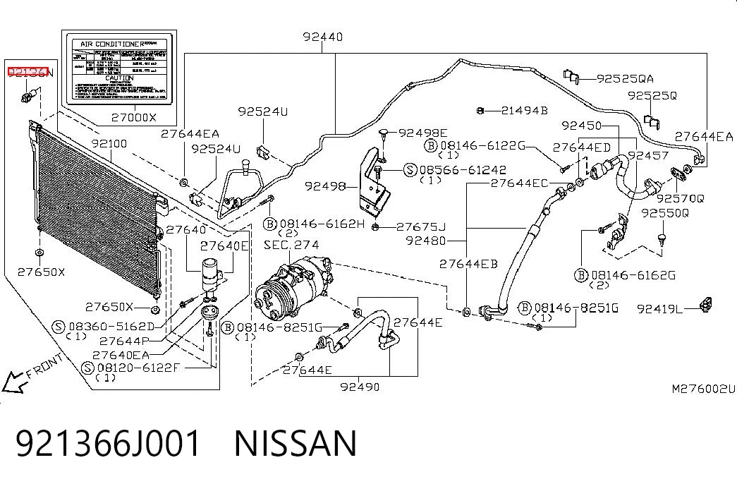 921366J001 Nissan/Infiniti Sensor de baja presion aire acondicionado