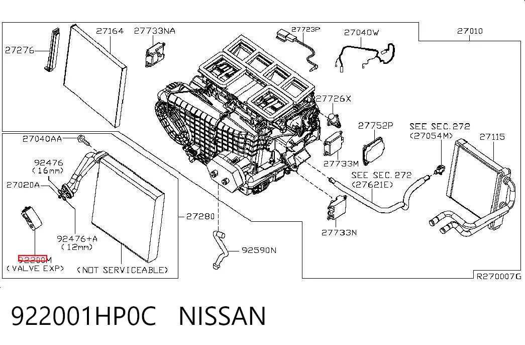 922001HP0C Nissan/Infiniti Válvula TRV del aire acondicionado