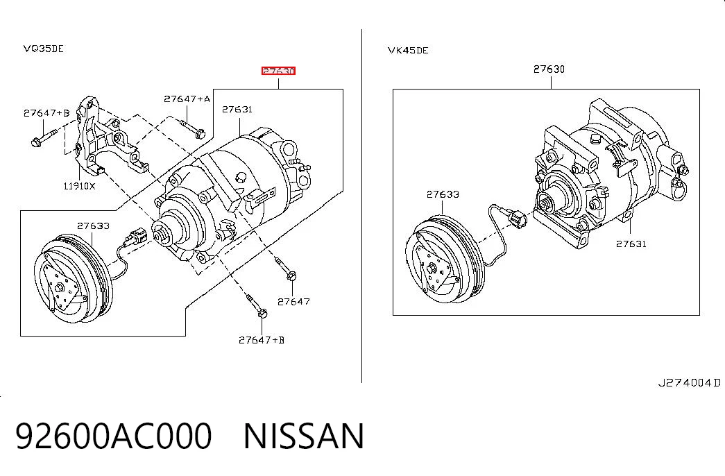 92600AC000 Nissan/Infiniti Compresor climatizador