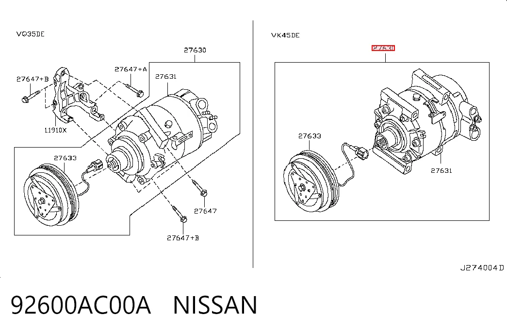 92600AC00A Nissan/Infiniti Compresor climatizador