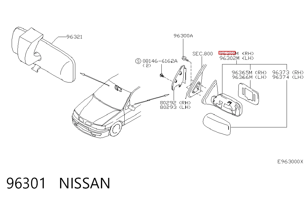96301 Nissan/Infiniti Espejo derecho