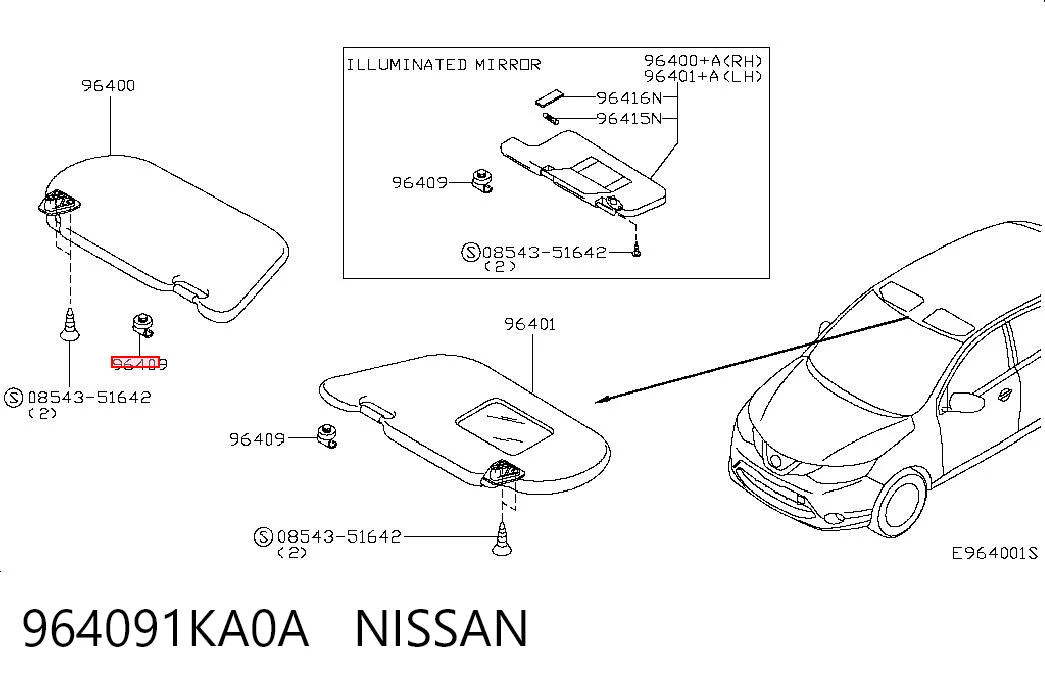 964091KA0A Nissan/Infiniti Retenedor de visera parasol