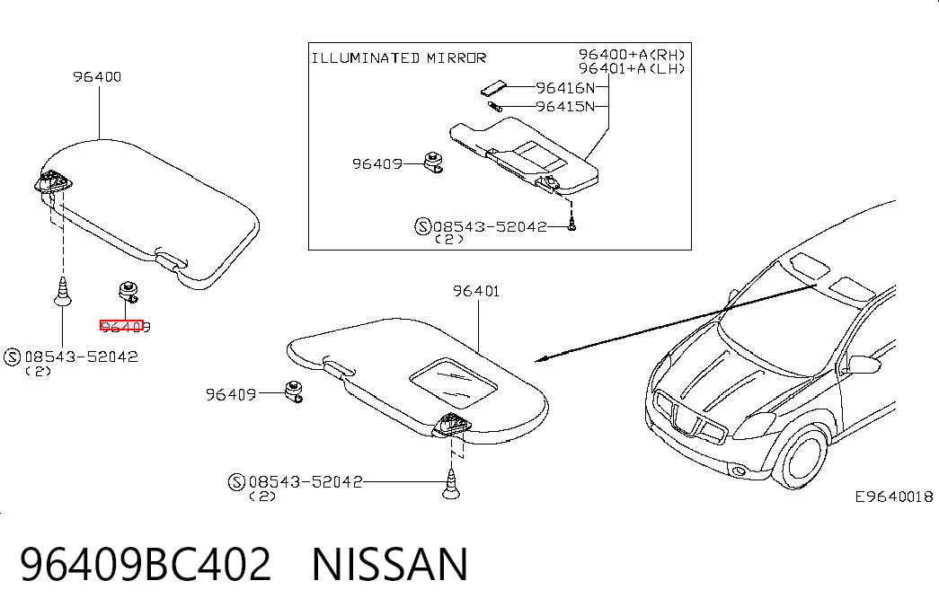 96409BC402 Nissan/Infiniti Retenedor de visera parasol