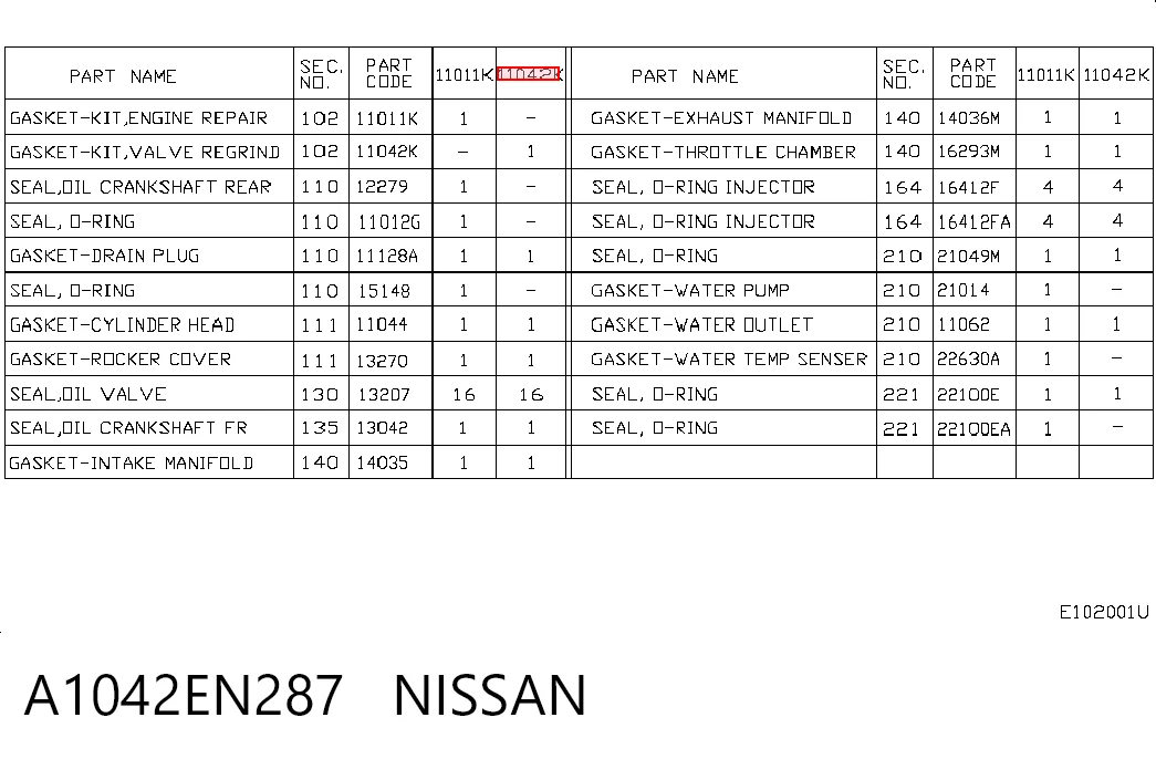 A1042EN287 Nissan/Infiniti