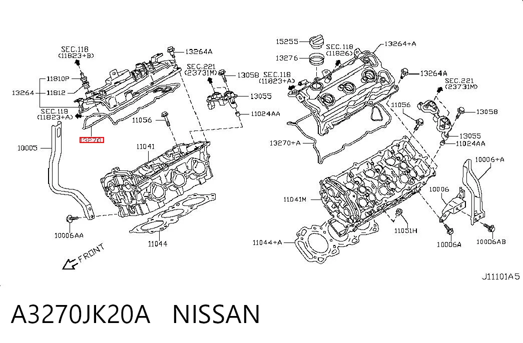 A3270JK20A Nissan/Infiniti Junta de tapa de válvulas derecha