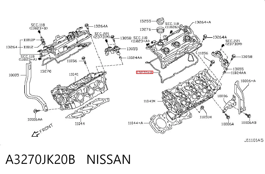 A3270JK20B Nissan/Infiniti Junta de tapa de balancines izquierda