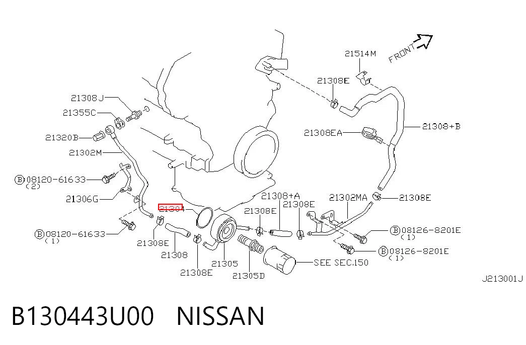 Junta del adaptador del enfriador de aceite B130443U00 NISSAN