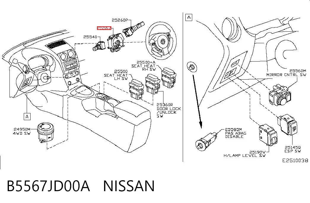 B5567JD00A Nissan/Infiniti Interruptor central de la columna de dirección