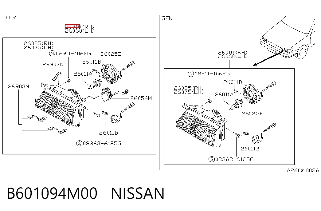 Comprar Faro derecho Nissan Sunny II N13 a bajo precio