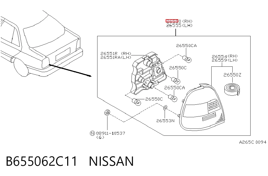 Piloto trasero derecho para Nissan Sunny III N14