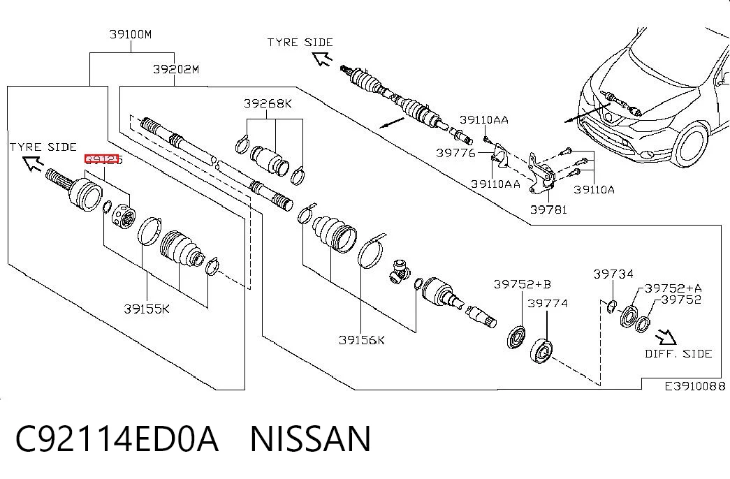 Junta homocinética exterior delantera para Nissan Qashqai II (J11)