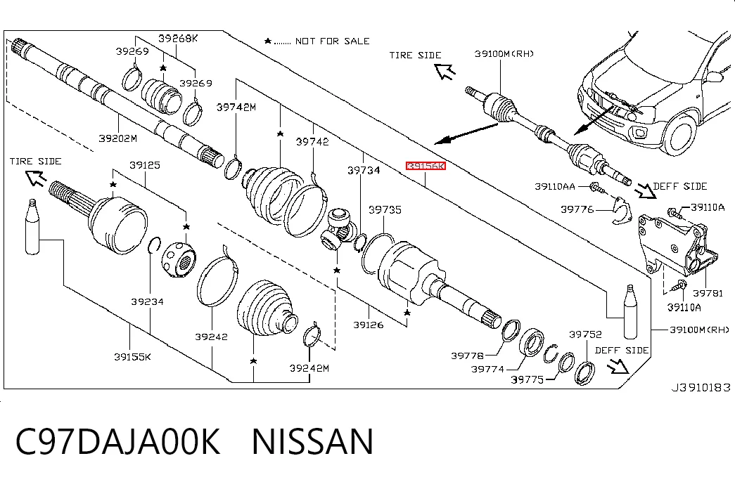 C97DAJA00K Nissan/Infiniti Fuelle palier delantero interior