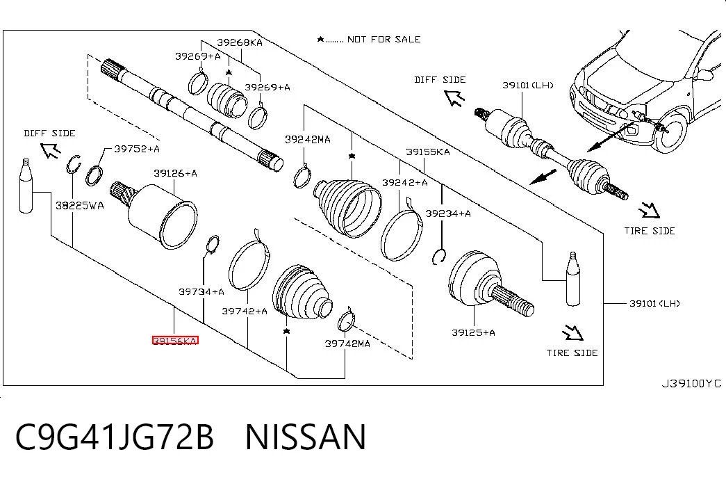 Fuelle, junta homocinética interna izquierda del semieje delantero C9G41JG72B NISSAN