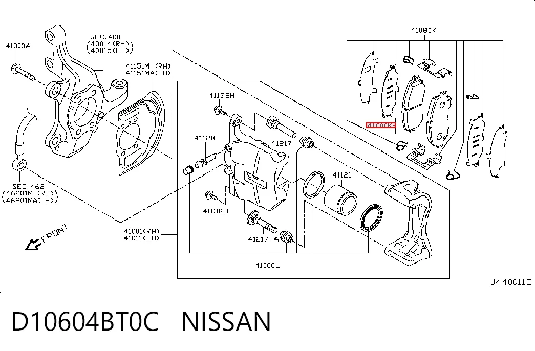 Pastillas de freno delanteras de disco D10604BT0C NISSAN