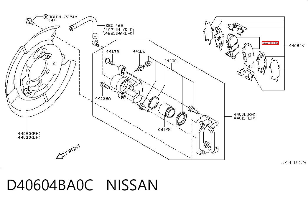 Pastillas de freno traseras de disco NISSAN D40604BA0C