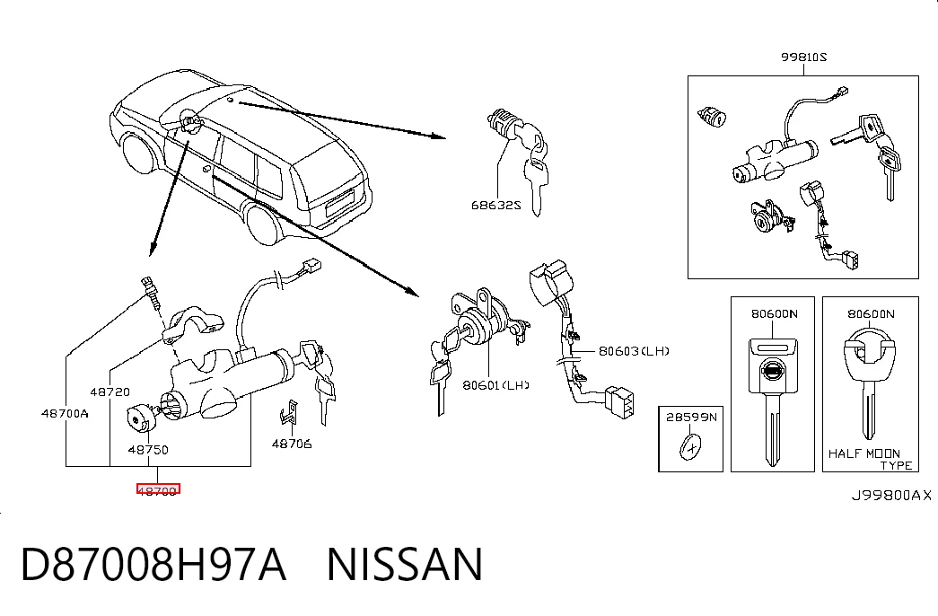 Interruptor de encendido para Nissan X-Trail  T30