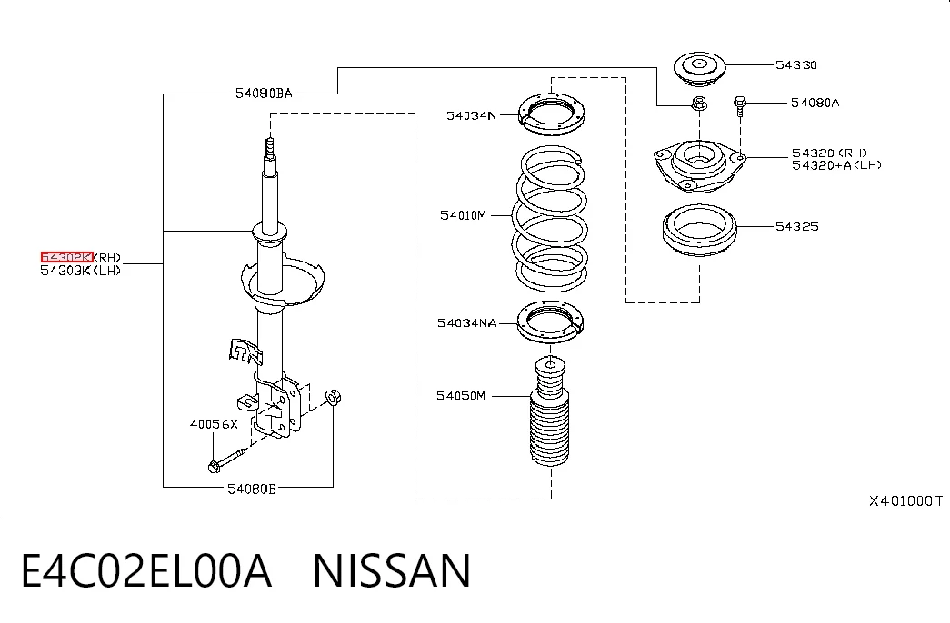 Amortiguador delantero derecho E4C02EL00A NISSAN