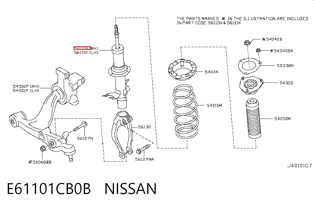 Amortiguador delantero derecho E61101CB0B NISSAN