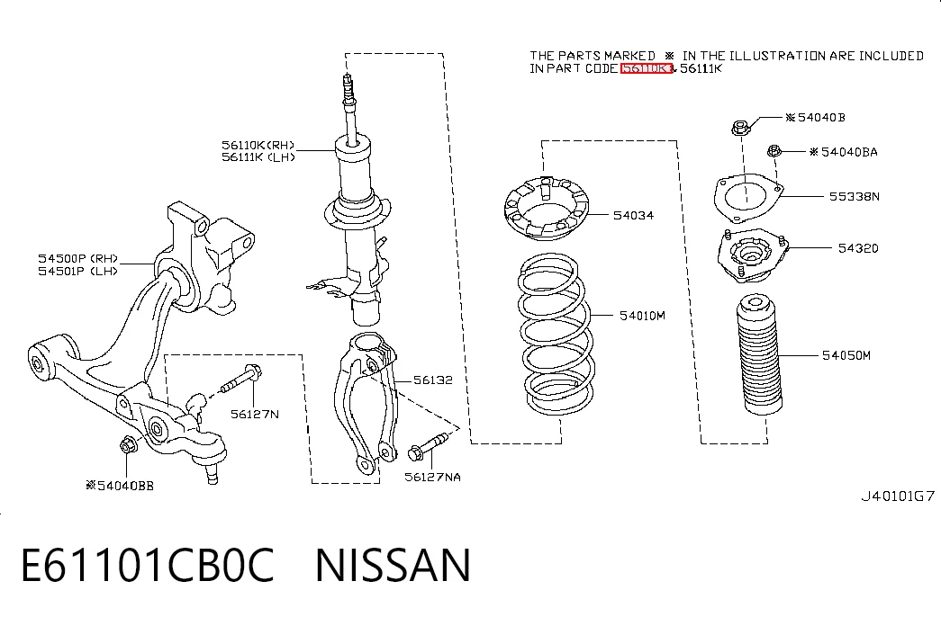 Amortiguador delantero derecho E61101CB0C NISSAN