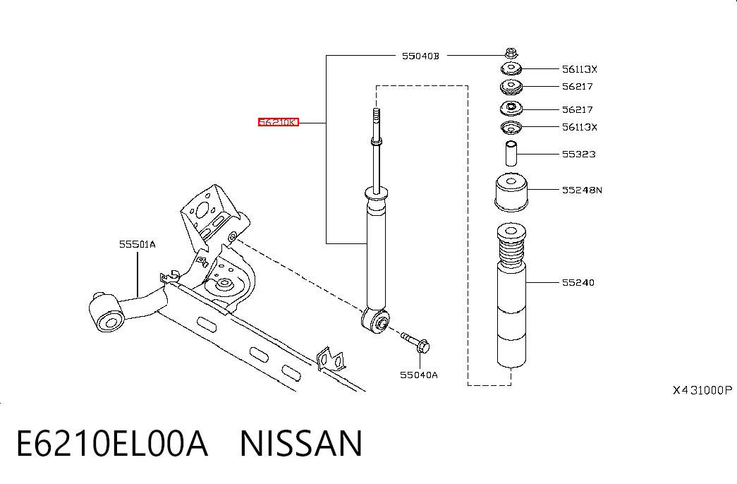 Amortiguador trasero E6210EL00A NISSAN