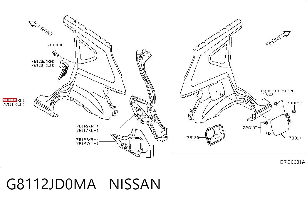 Aleta trasera derecha G8112JD0MA NISSAN