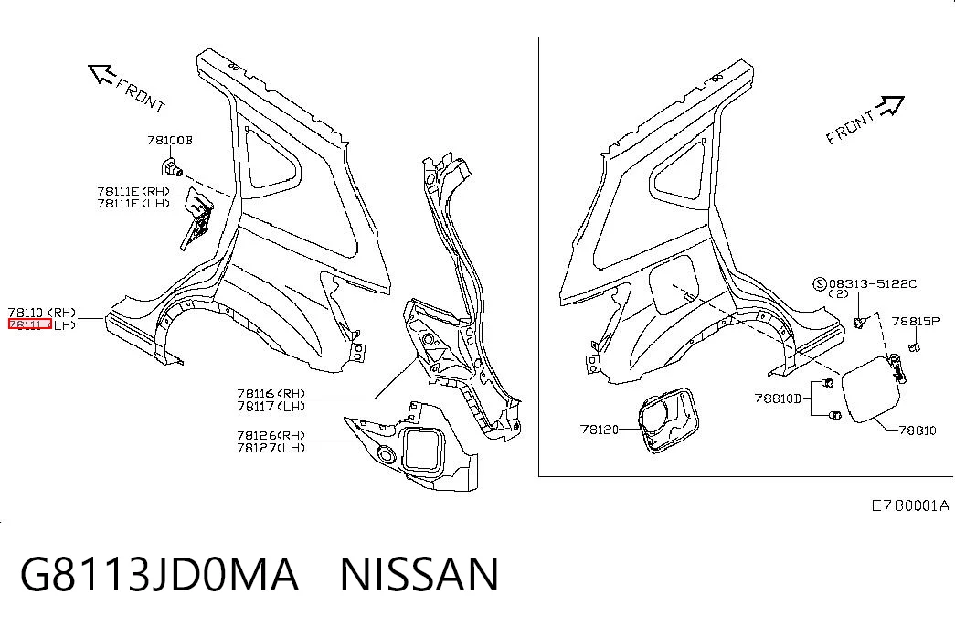 Aleta trasera izquierda G8113JD0MA NISSAN
