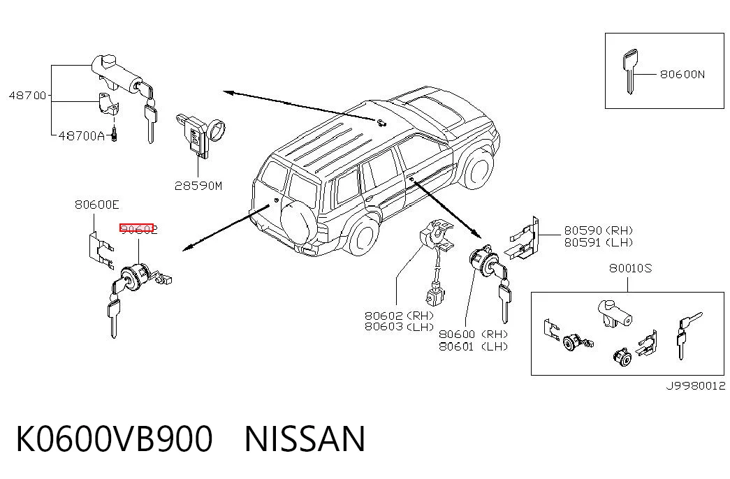 Comprar Cilindro de cerradura de portón trasero Nissan Patrol  Y61 a bajo precio