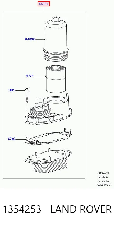 1354253 Land Rover Portafiltro de aceite