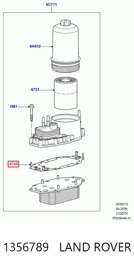 1356789 Land Rover Junta del adaptador del filtro de aceite