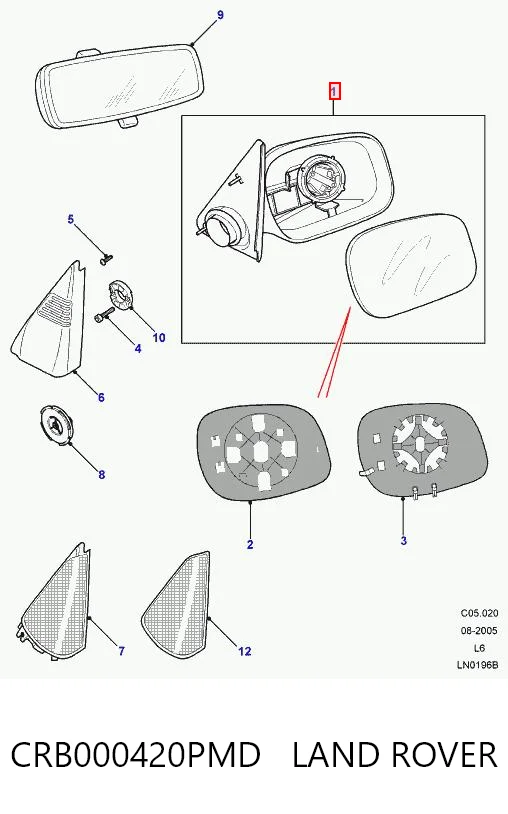 Espejo retrovisor derecho CRB000420PMD LAND ROVER