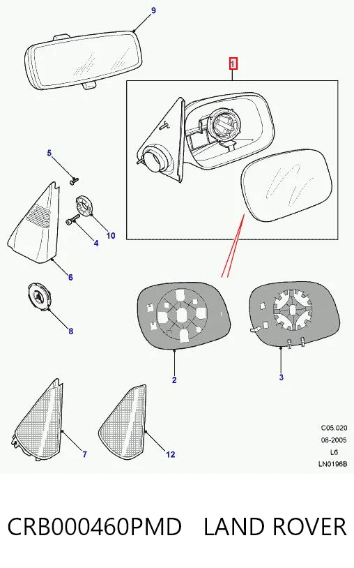 Espejo retrovisor derecho CRB000460PMD LAND ROVER