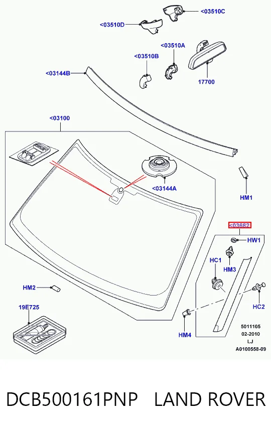 Moldura exterior del pilar delantero derecho DCB500161PNP LAND ROVER