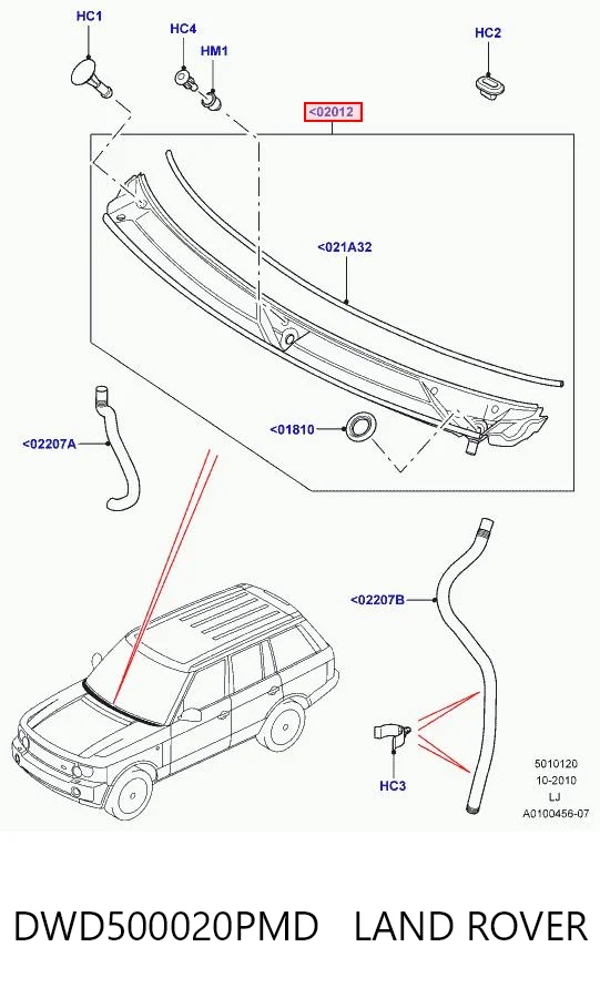 Canaleta del parabrisas DWD500020PMD LAND ROVER