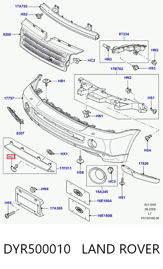 DYR500010 Land Rover Clips de montaje parachoques delantero