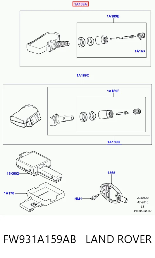 FW931A159AB Land Rover Sensor de presión de neumáticos (TPMS)