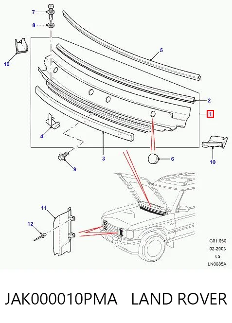JAK000010PMA Land Rover Goma de luna delantera