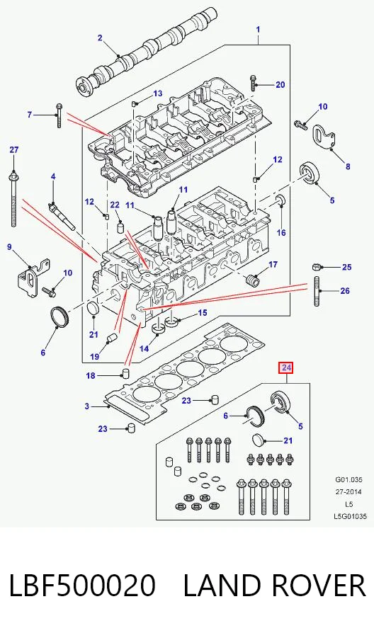 Tornillo de culata LBF500020 LAND ROVER