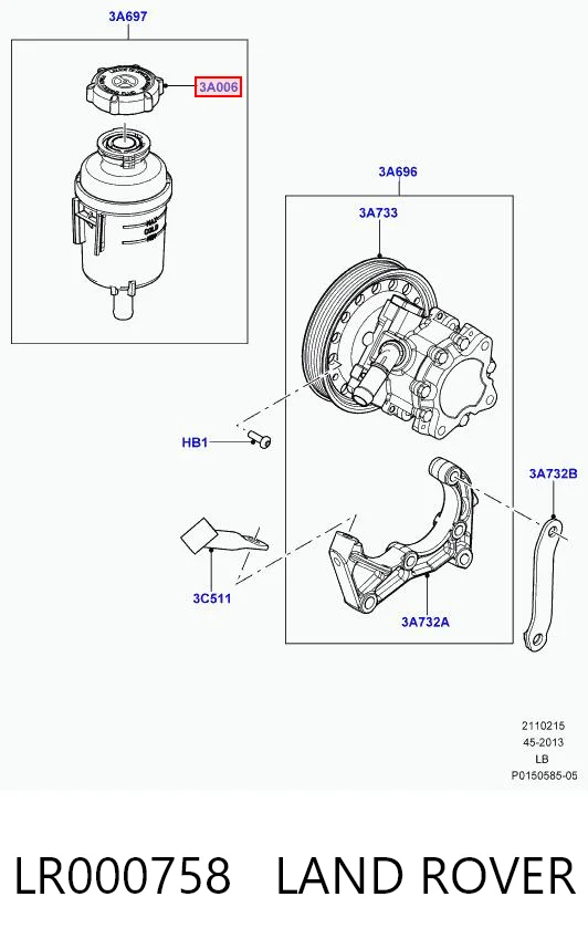 LR000758 Land Rover Tapa del depósito de la bomba de dirección asistida